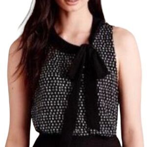 Anthropologie Deletta Black with white dots top with tie size small